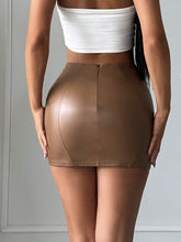 SXY Ruched PU Leather Bodycon Skirt